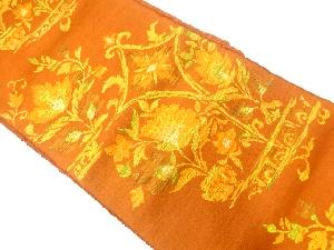 リサイクル　手織り紬草花模様織出し名古屋帯